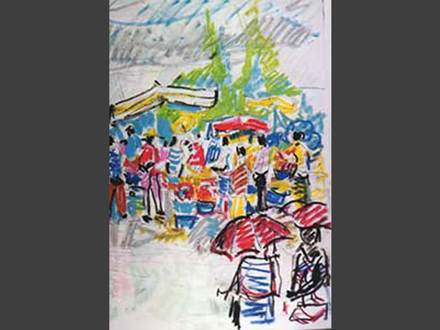 30-I45_Marché de la Rivière des Pluies 2_La Réunion 1992 Gouache 21x29